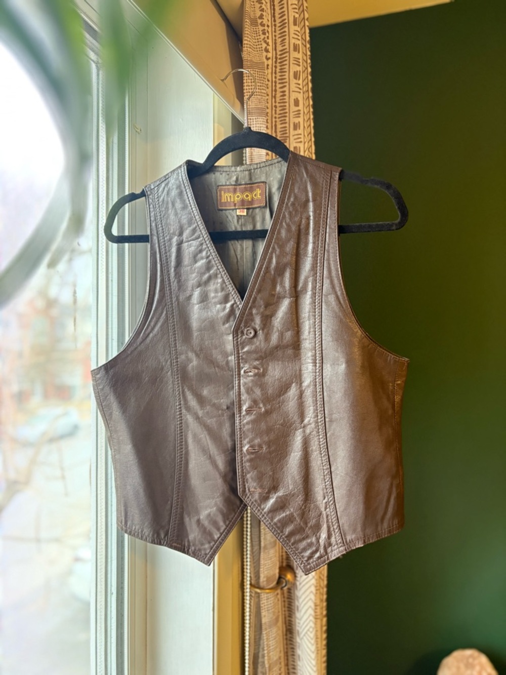 Vintage 90s Genuine Leather Vest Brown Fitted Minimalist Size 38 Y2K Inspired